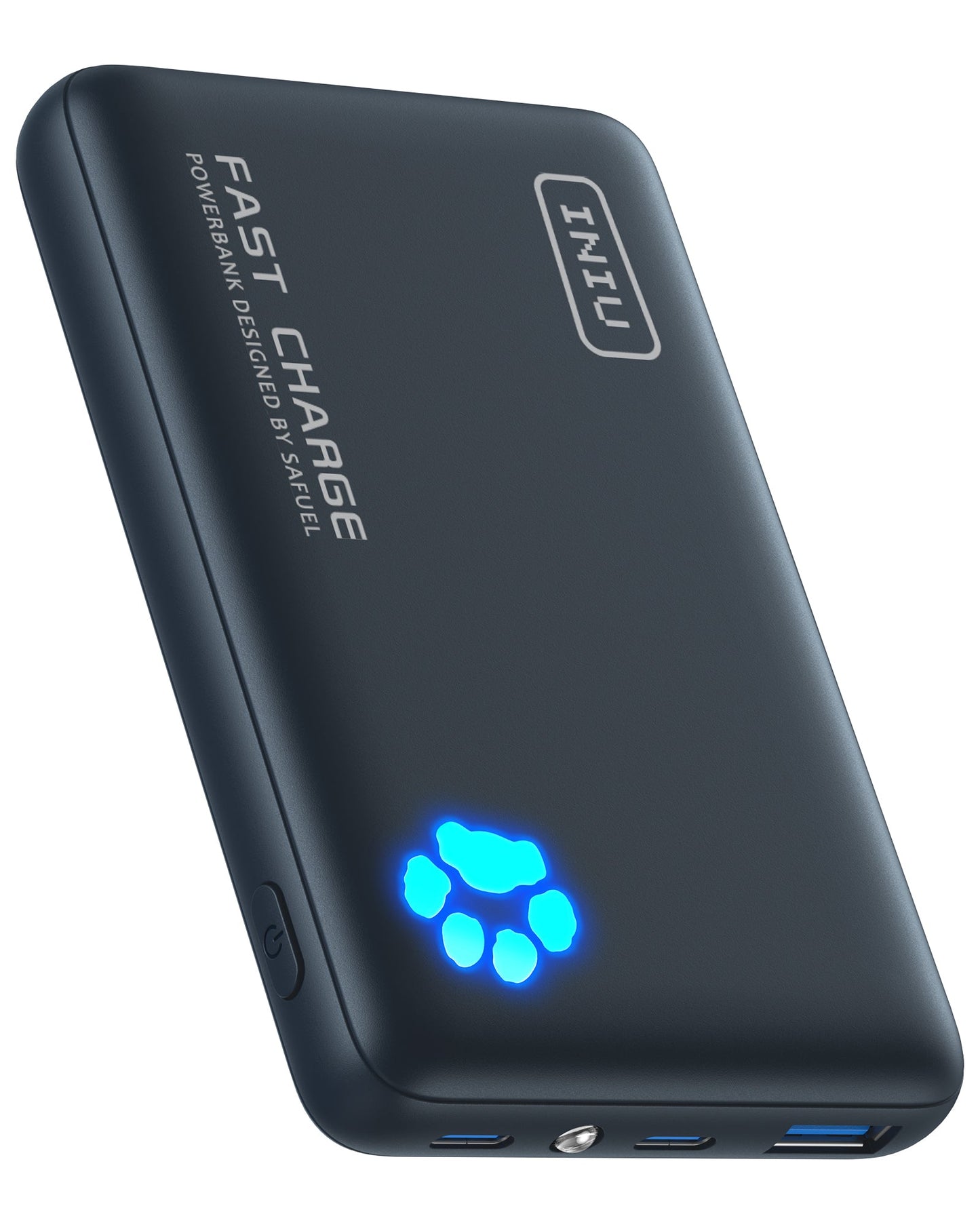 INIU P41 Power Bank: Black Fast Charge portable charger with paw print battery indicator