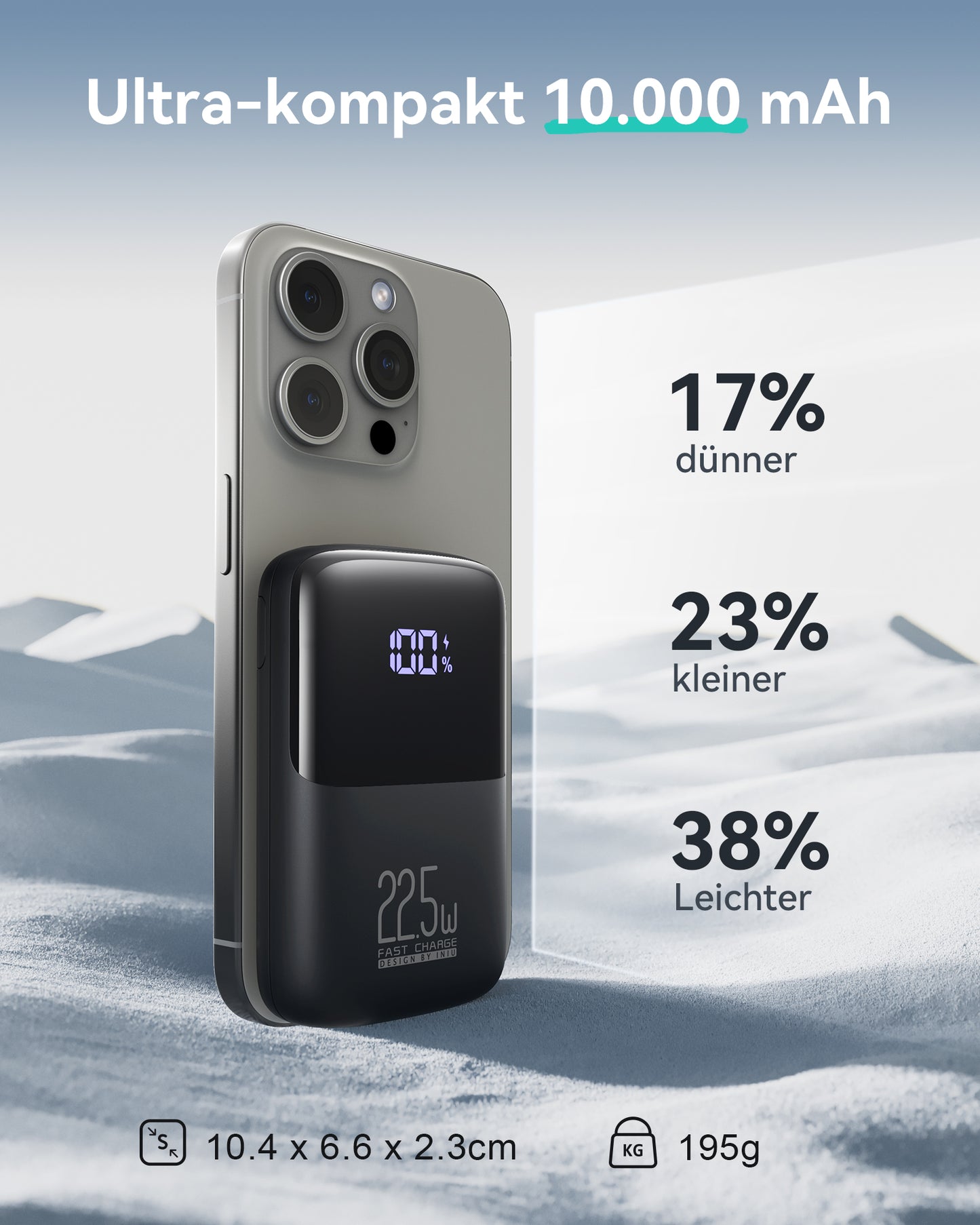 INIU B61 Power Bank 10000mAh, 3-Port Design