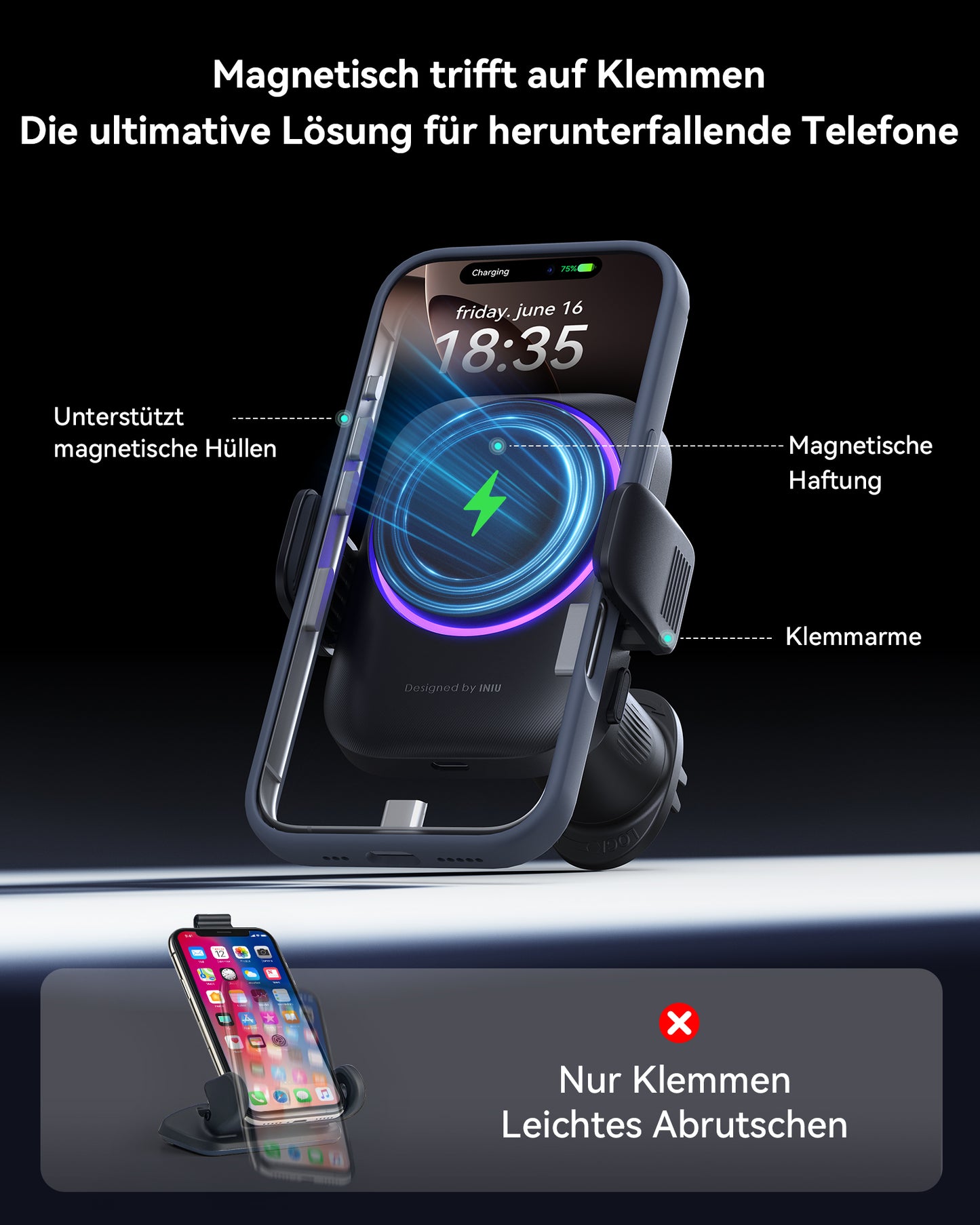 INIU SnapGo V11-E1 Qi2 15W Magnetic Wireless Car Charger Mount