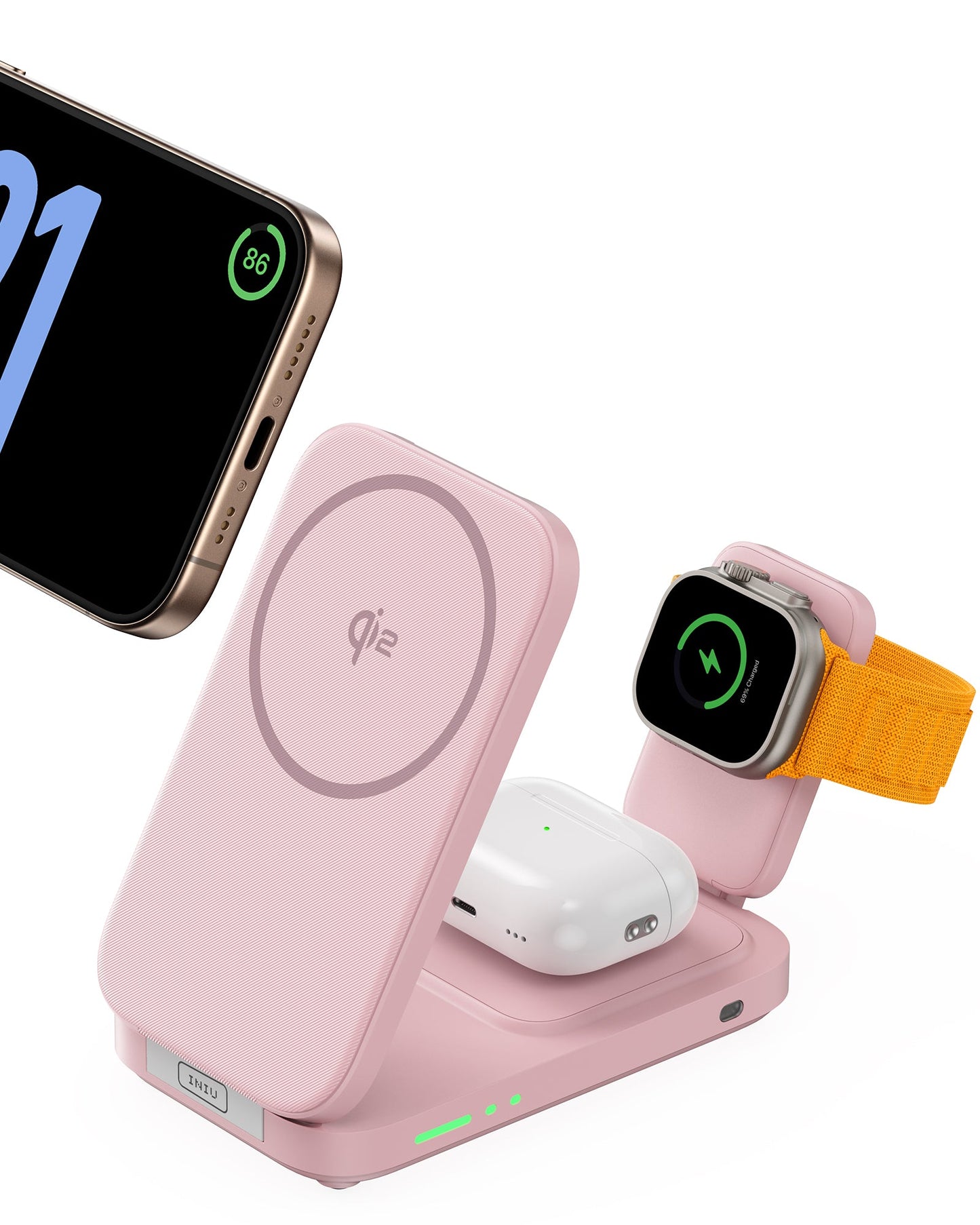 INIU SnapGo W31-E1: 3-in-1 wireless charger charging iPhone, iWatch, AirPods, Qi2.