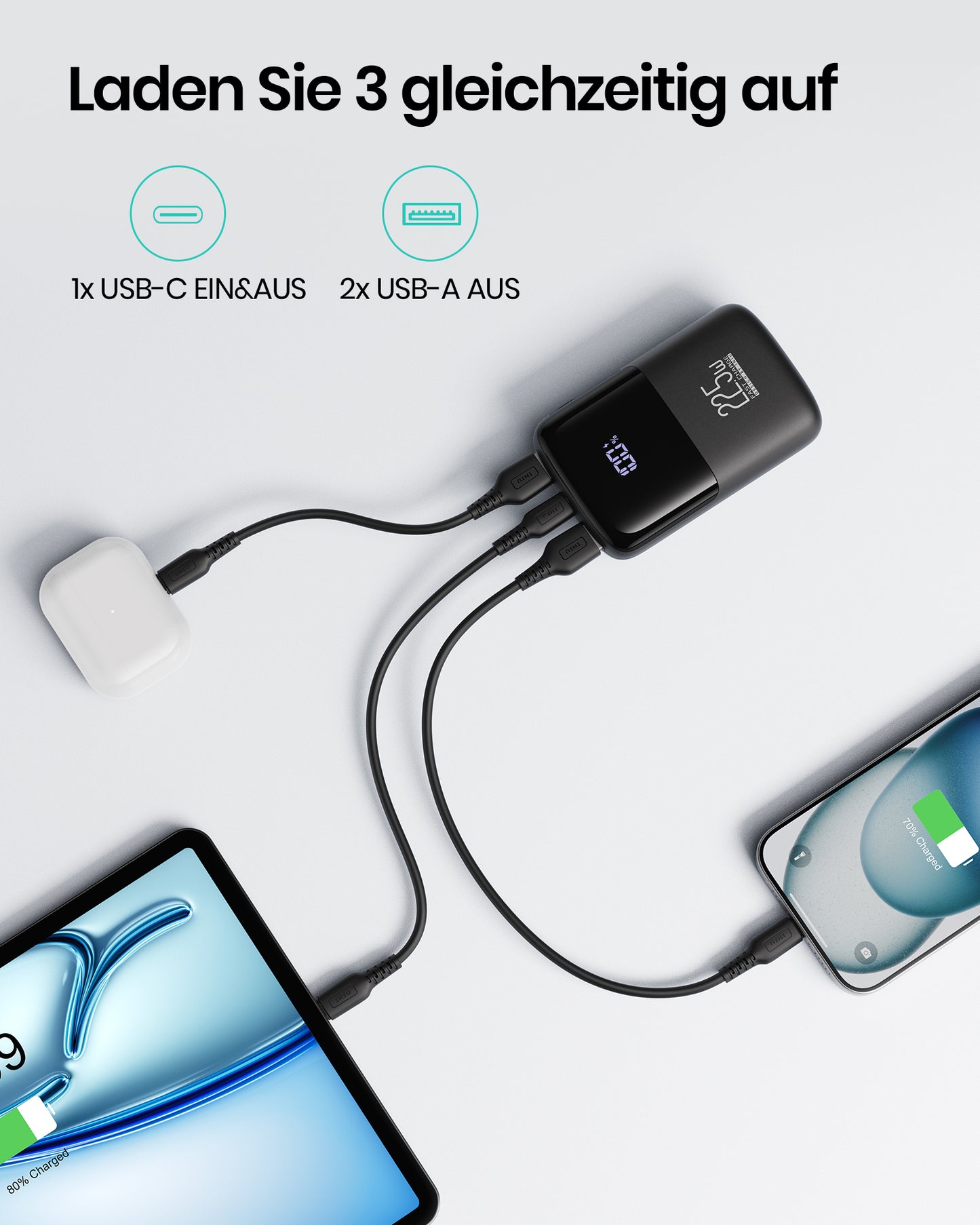 INIU B61 Power Bank 10000mAh, 3-Port Design