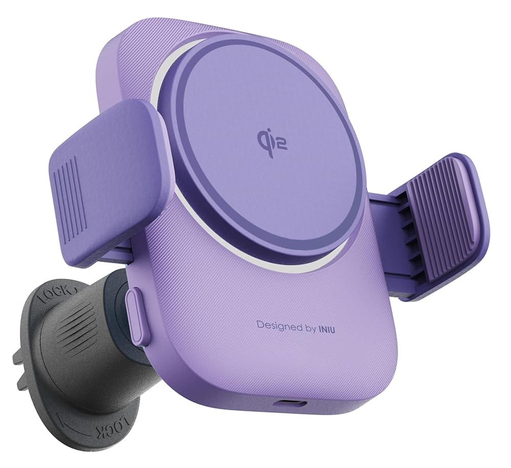 INIU SnapGo V11-E1 Purple Qi2 Magnetic Wireless Car Charger, Designed by INIU, with adjustable mount