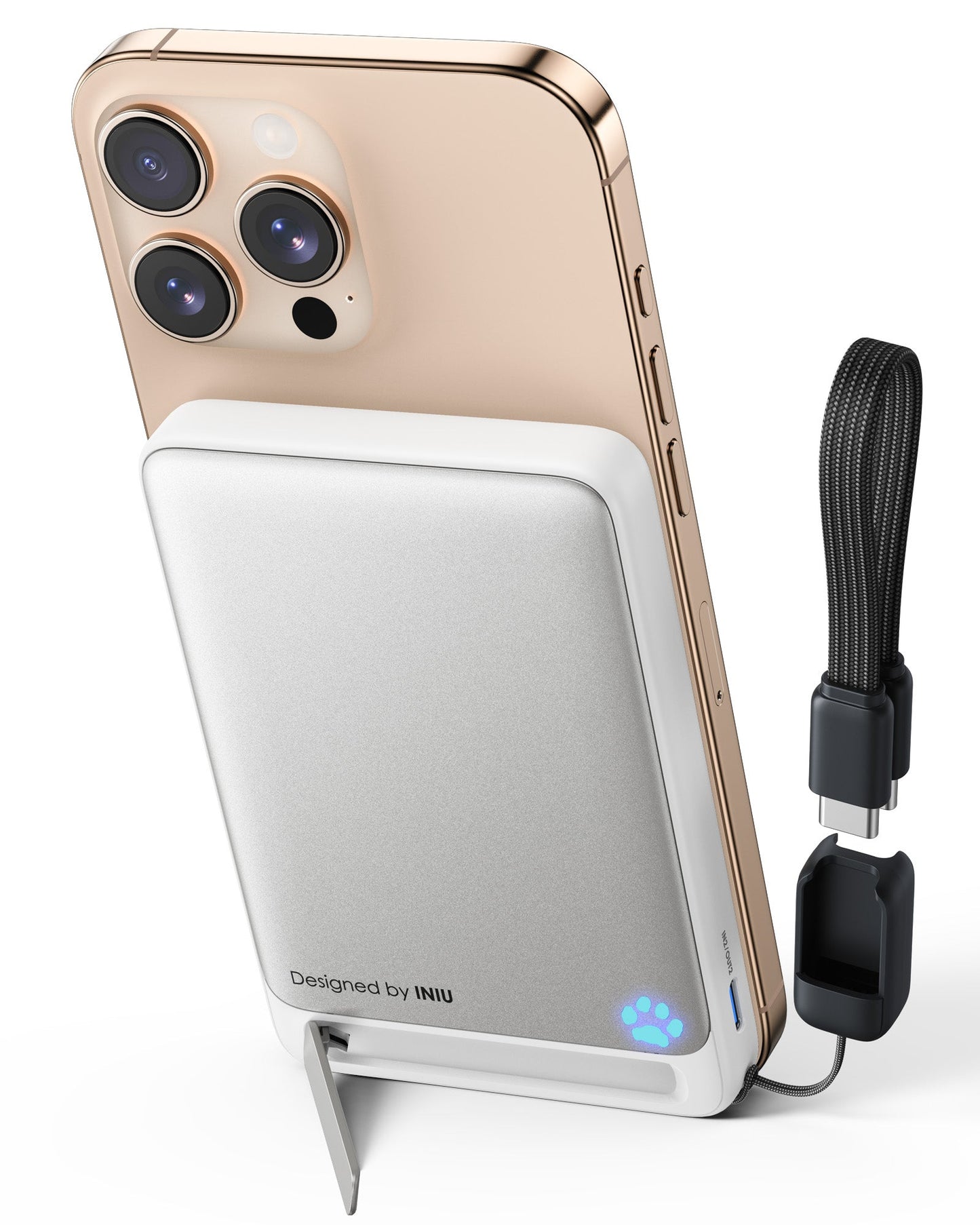 INIU P73-E1: Wireless charger with iPhone, foldable stand, Qi2 fast charging, Designed by INIU.