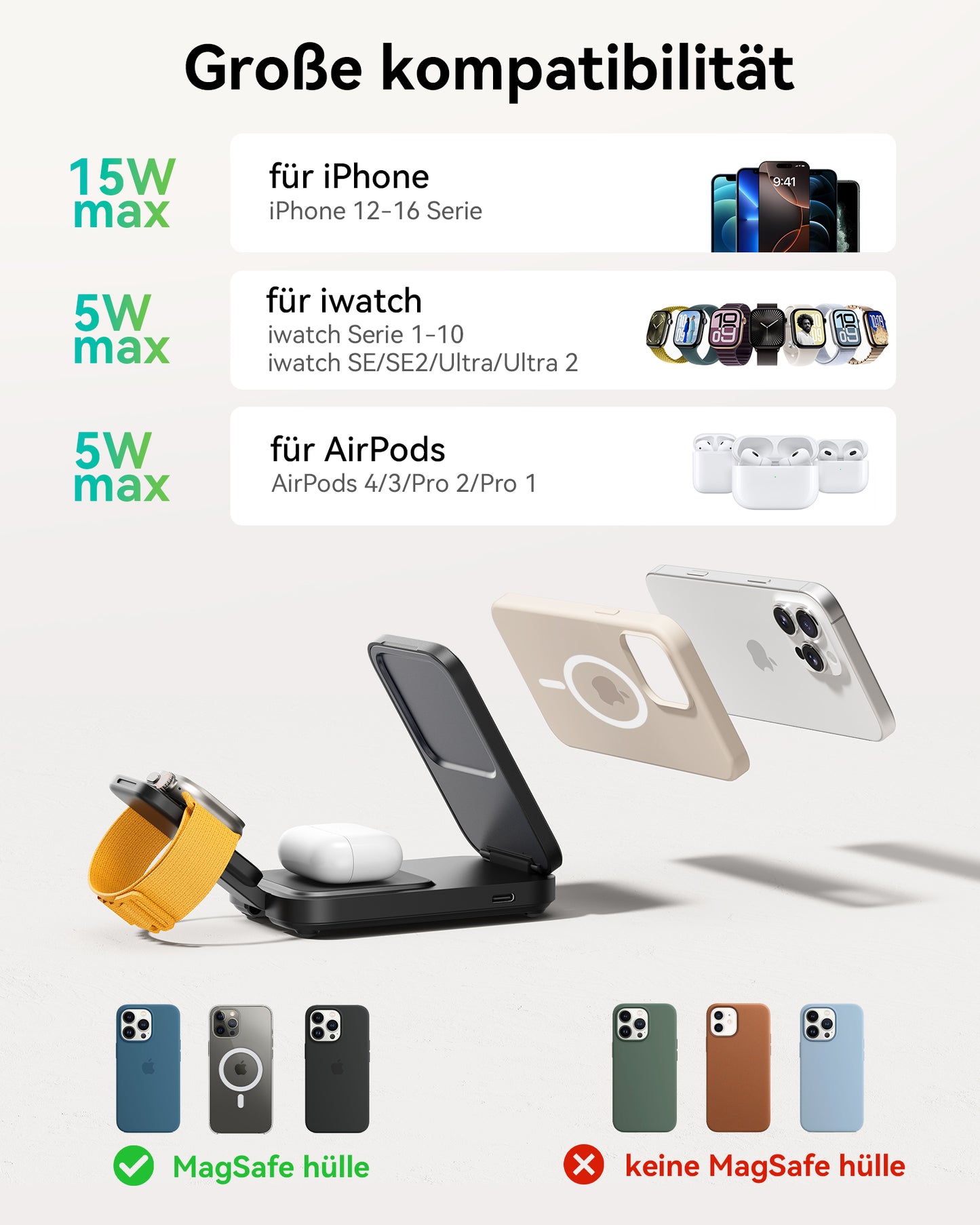 INIU SnapGo W31-E1 Qi2 15W 3 in 1 Magnetic Foldable Wireless Charger