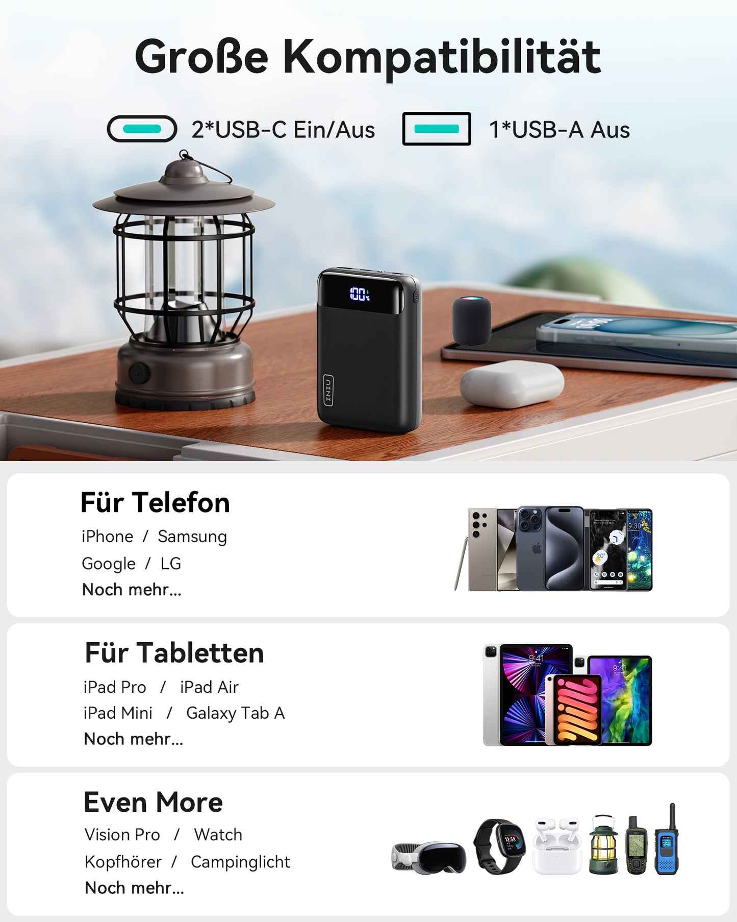 INIU Carry P51-E2 Power Bank 22,5 W, kleinste 20000 mAh