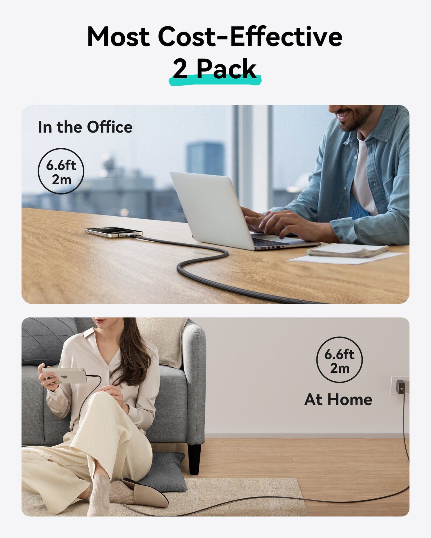 INIU D7CC 2-Pack USB-C Cable: Use the 2m cable in the office and at home, charge your devices with the fastest charging.