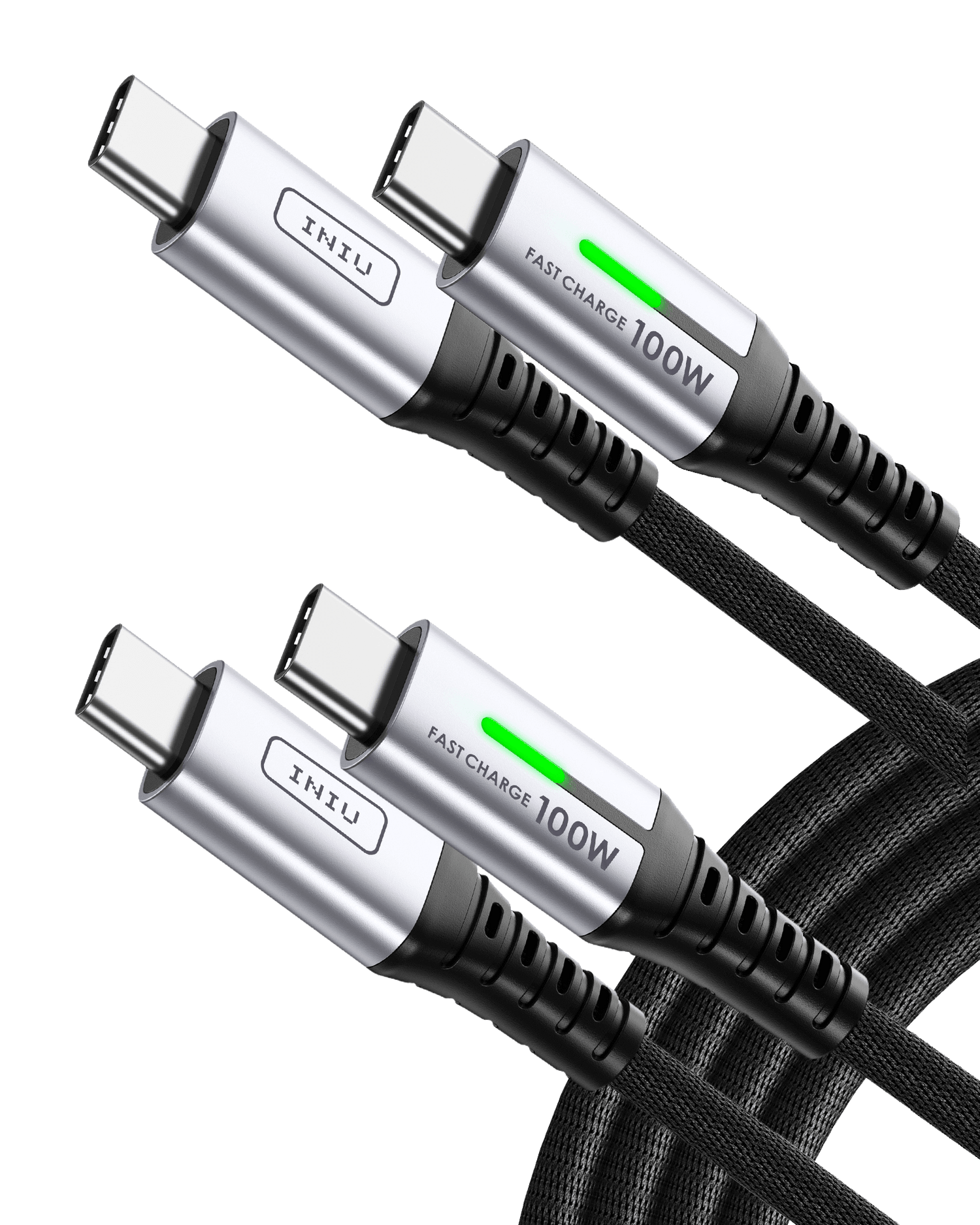 INIU D5CC USB C to C Cable 100W - Black USB C charging cables with 100W Fast Charge and green indicator