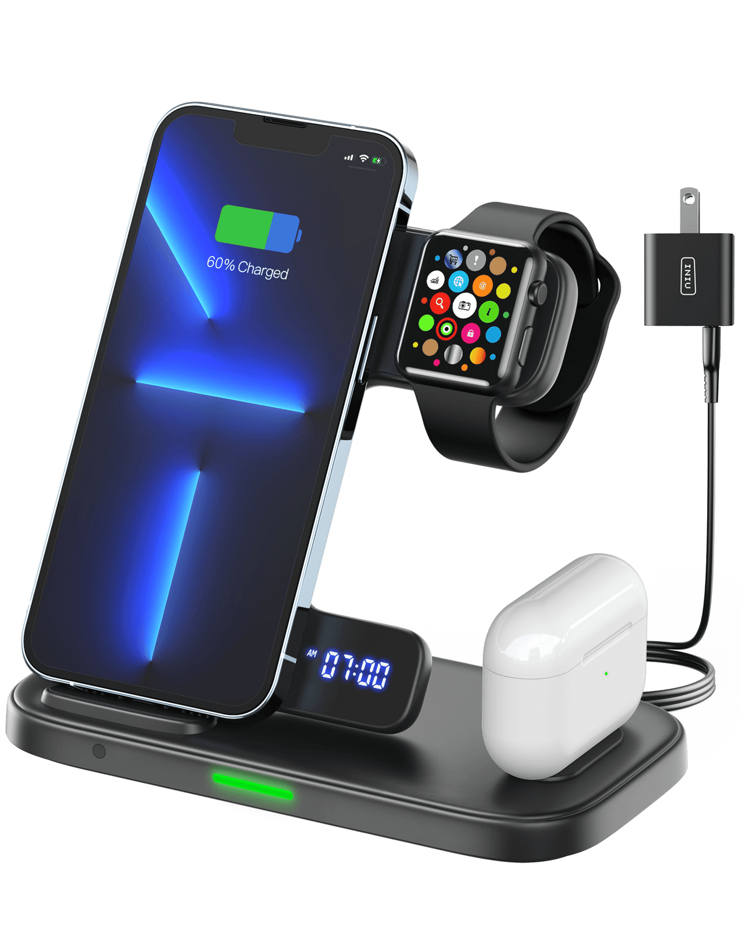 INIU I220 Wireless Charger, 3 in 1 charging station with iPhone, Apple Watch, and AirPods charging