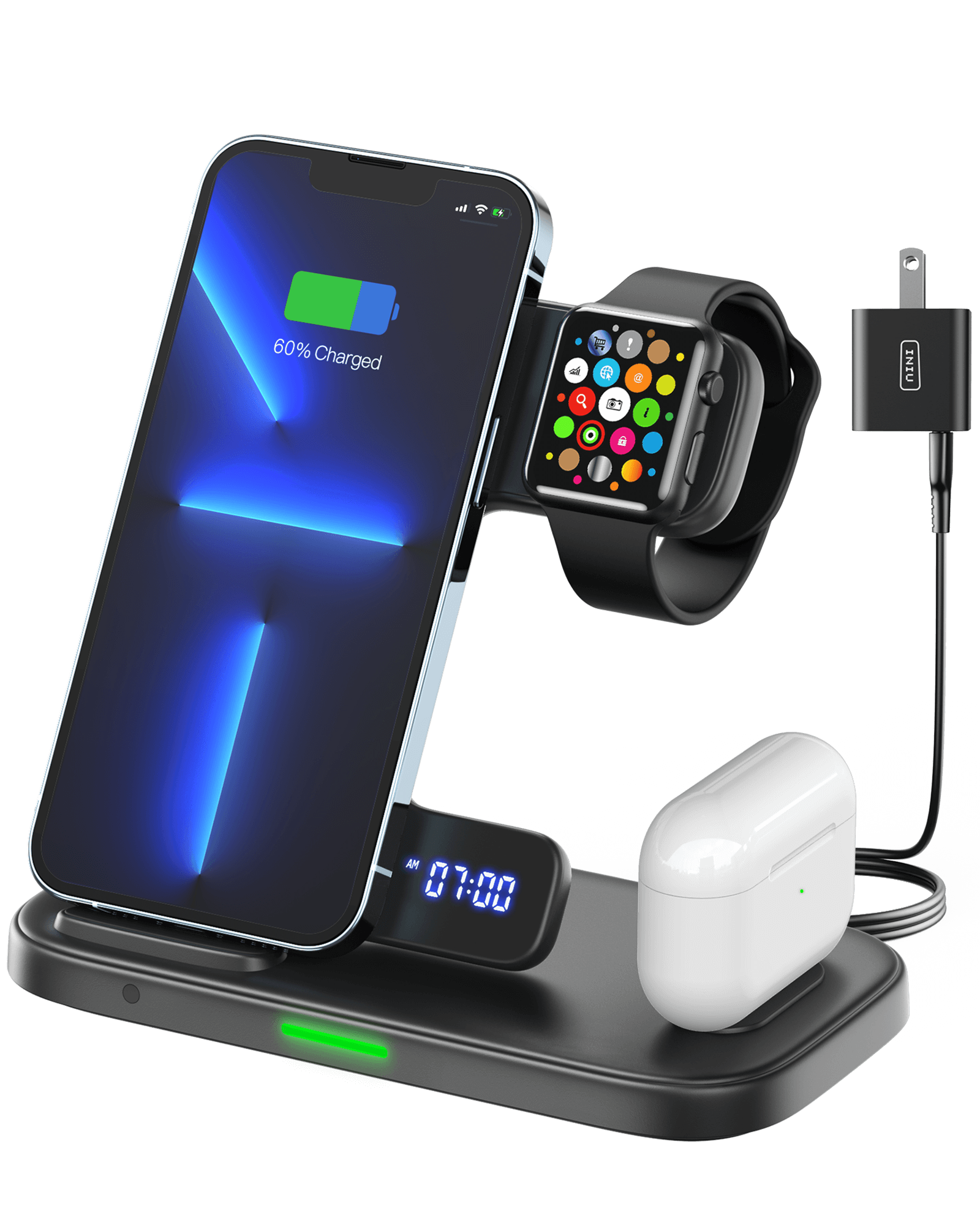 INIU I220 Wireless Charger, 3 in 1 charging station with iPhone, Apple Watch, and AirPods charging