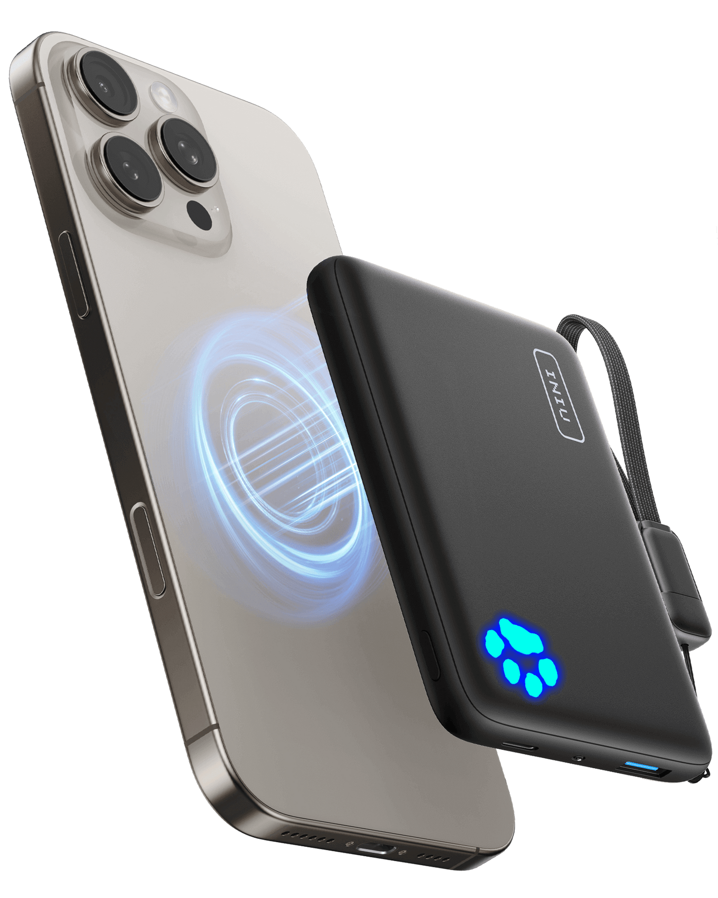 INIU P43-E1 Power Bank Qi2 15W Magsafe - Black power bank charging iPhone with wireless charging