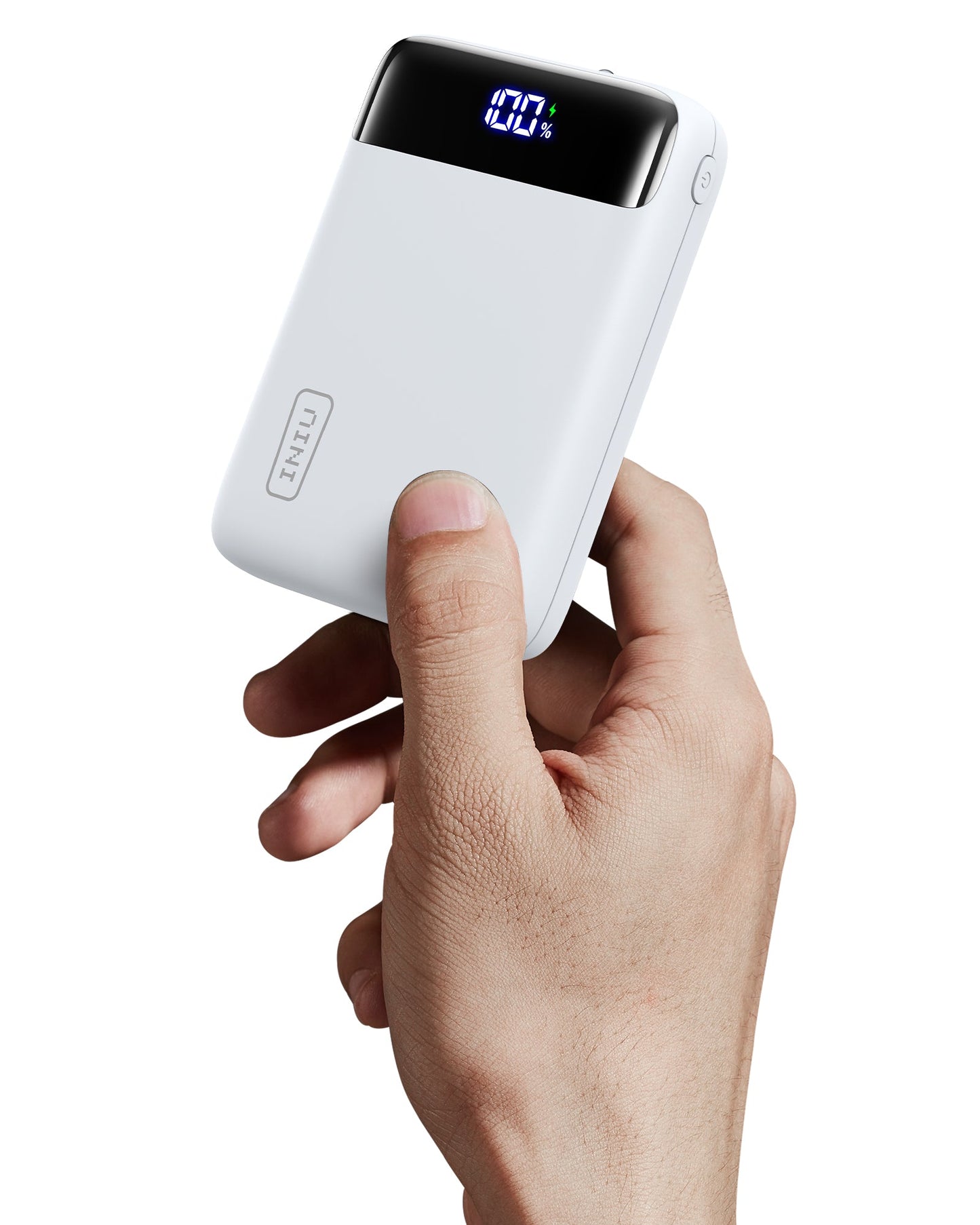 INIU Carry P51-E2 Power Bank, white portable charger, 100% charge display, pocket-sized, fast charging