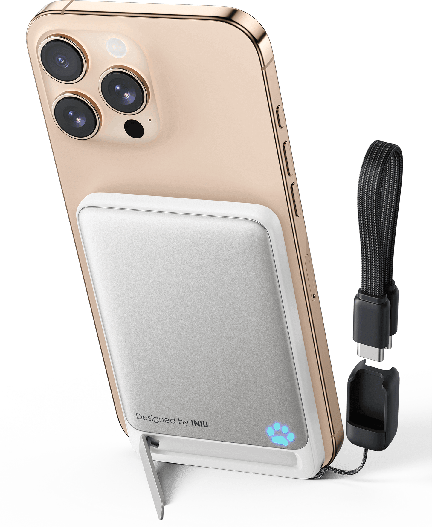 INIU SnapGo P71-E1: iPhone 16 charging with magnetic power bank, foldable stand, USB-C, Designed by INIU.
