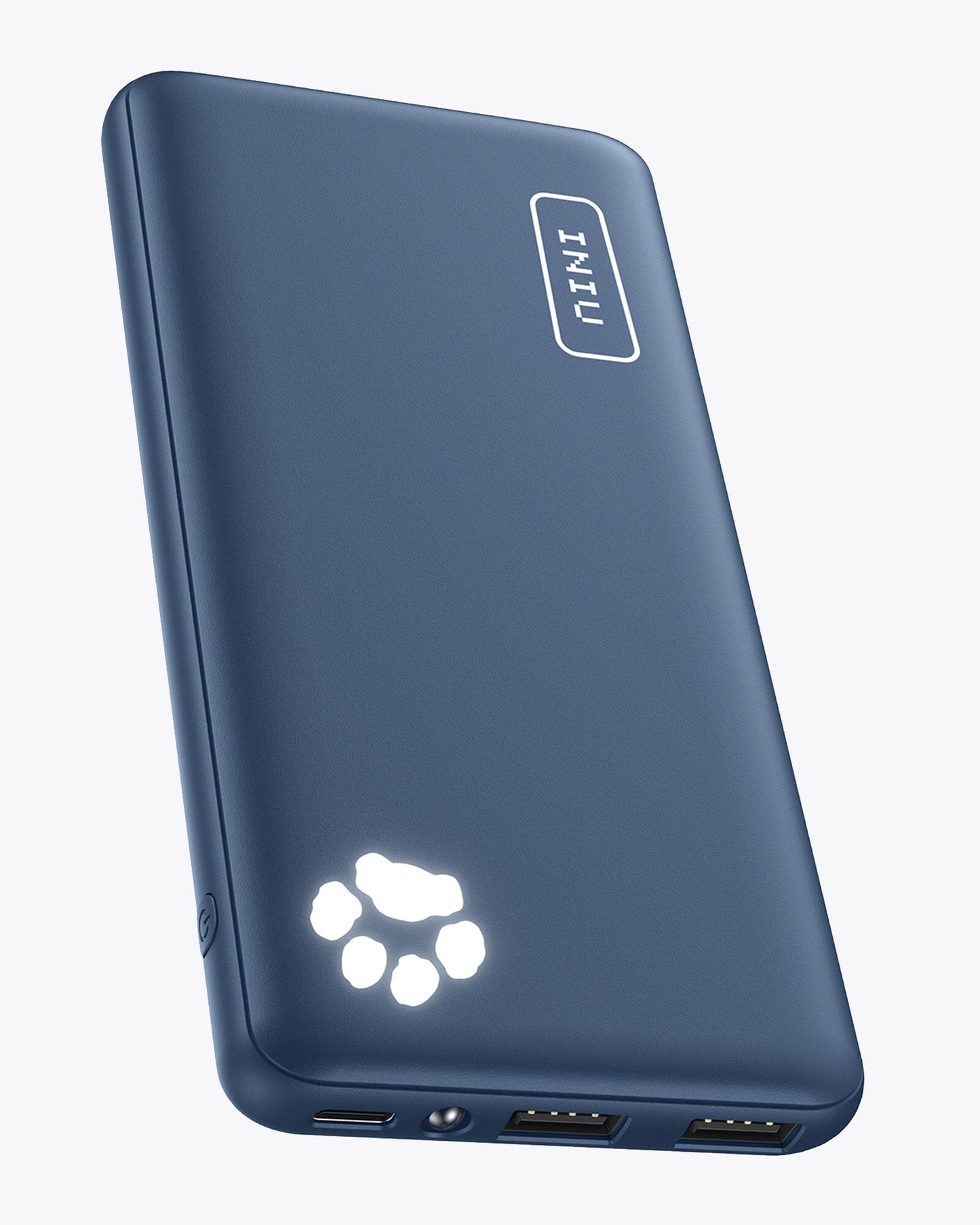 INIU B41 10000mAh power bank, navy blue, slim design, USB-C ports, fast charging.