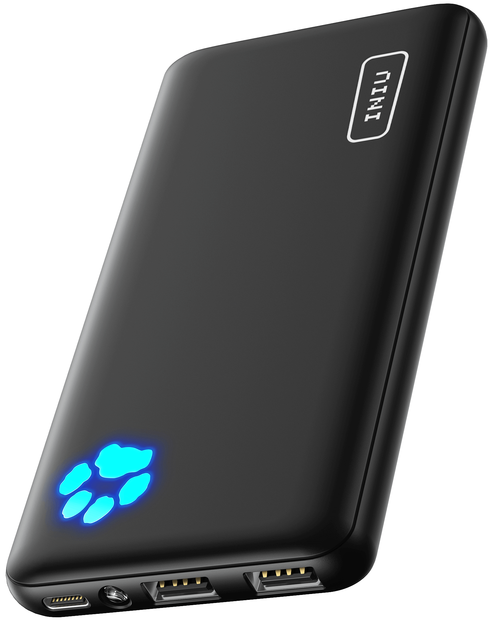 INIU B41 Power Bank - Black, slim 10000mAh power bank with USB-C and LED indicator