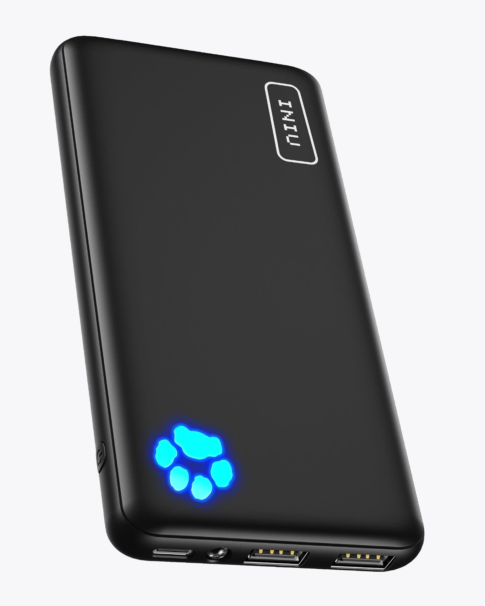INIU B41 10000mAh Power Bank, Black, with INIU logo and blue indicator lights, USB-C port for fast charging.