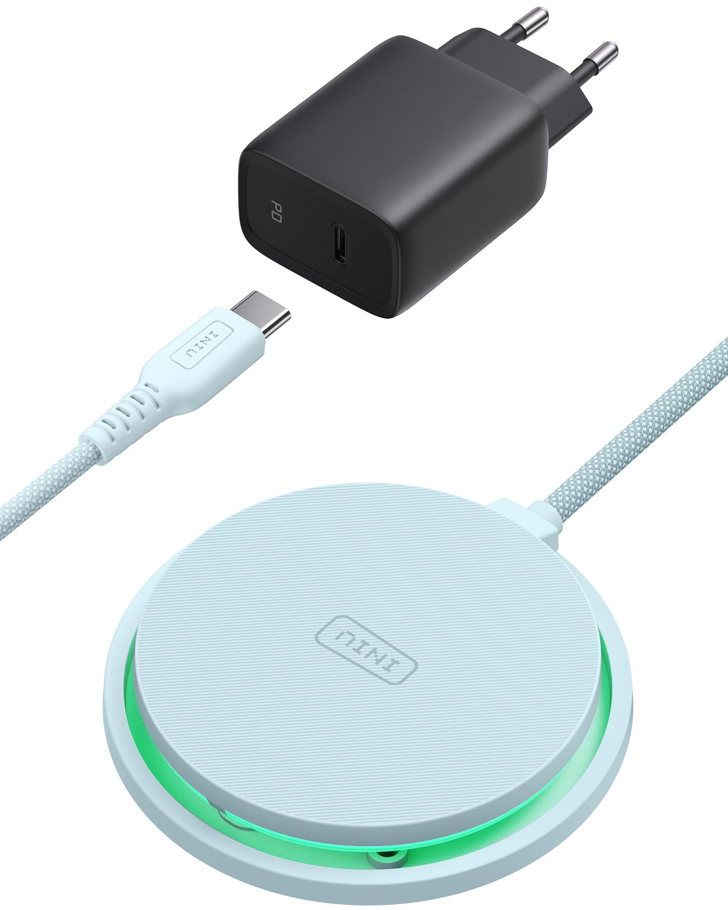 INIU W11-E1 Qi2 15W Wireless Charger Kit, Mint Pad, Black Adapter, USB-C Cable, Fast Charging