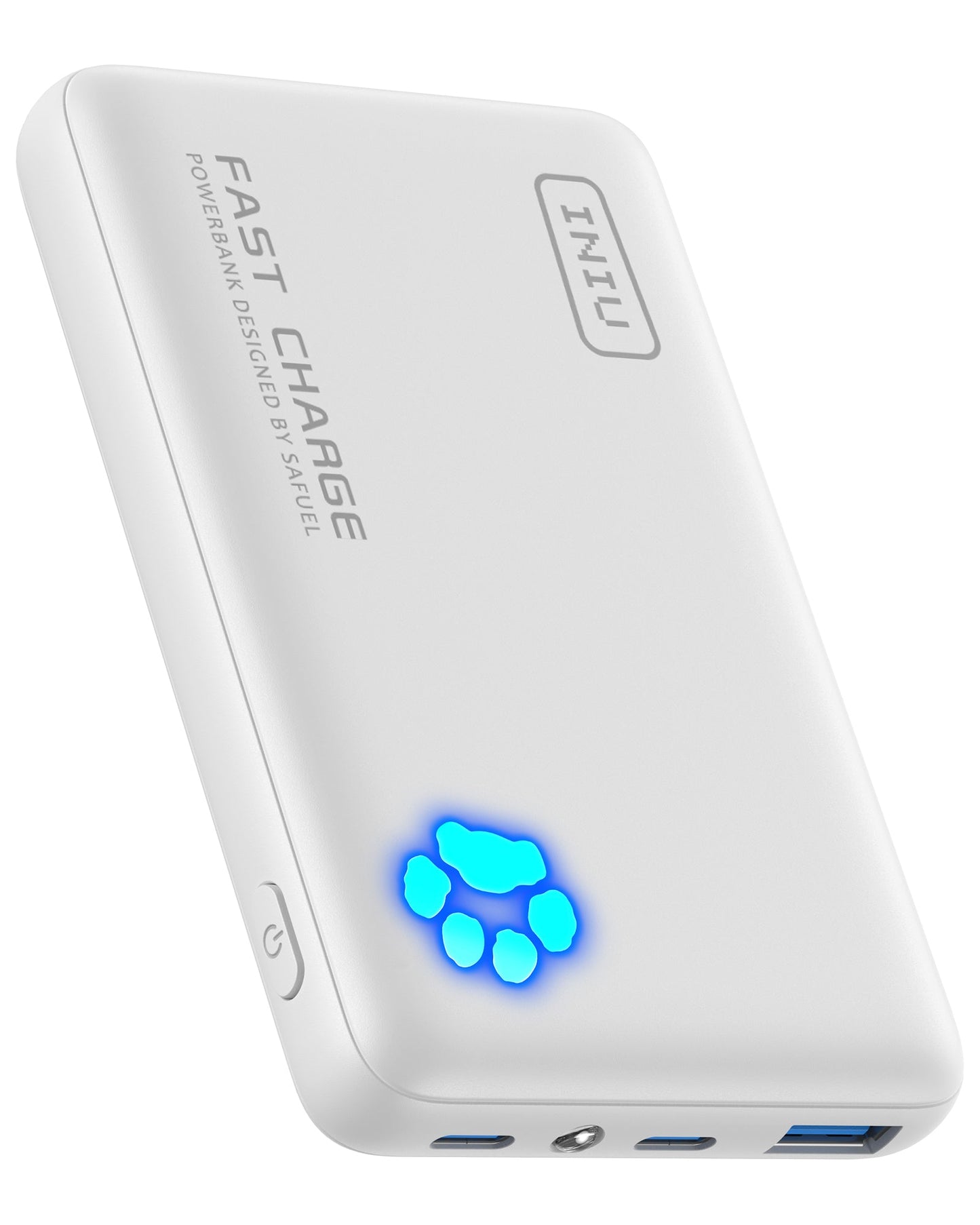 INIU P41 Power Bank: White Fast Charge portable charger featuring paw print charging indicator