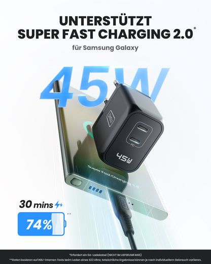 INIU I622 Dual Port USB-C GaN Schnellladegerät 45W