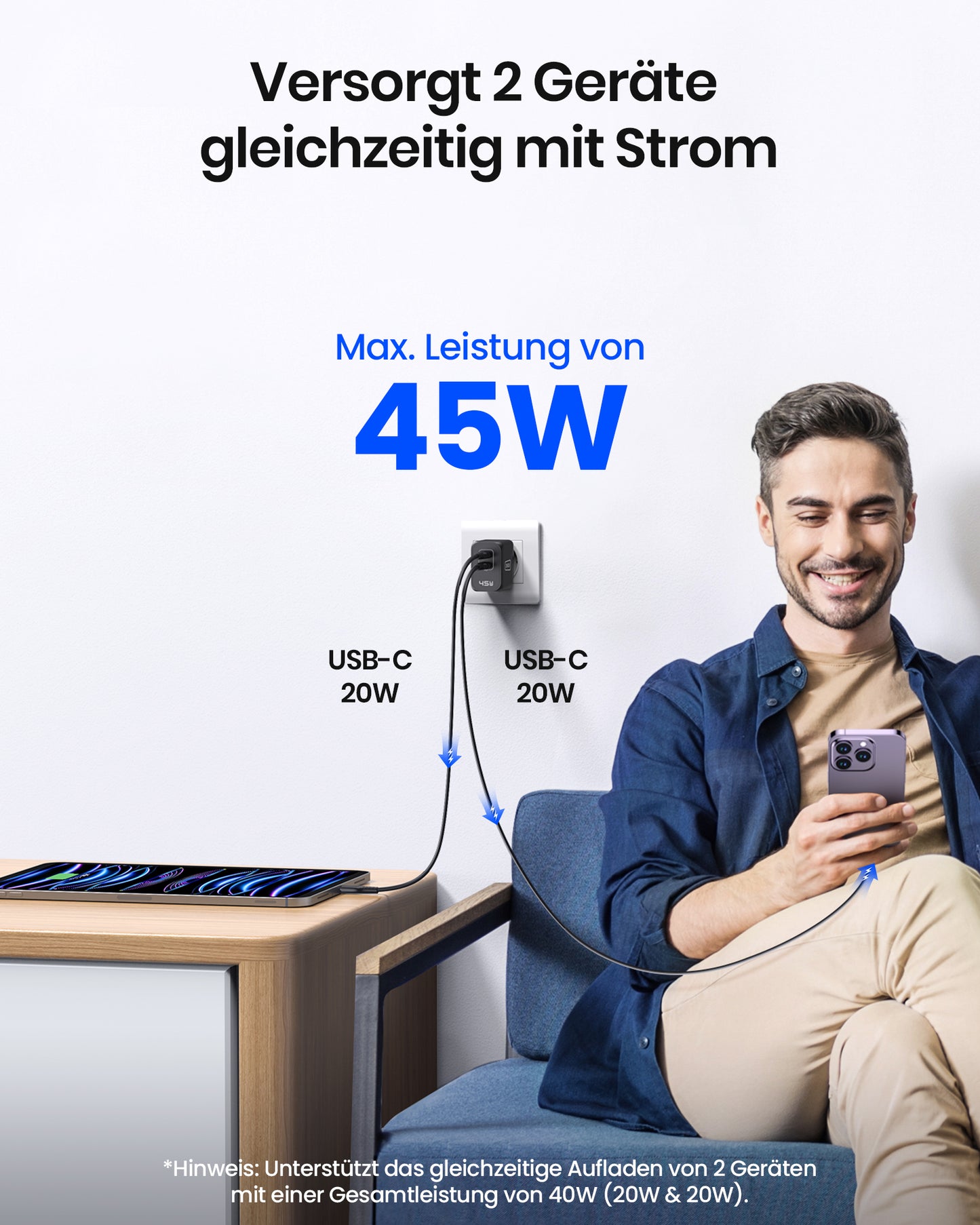 INIU I622 Dual Port USB-C GaN Schnellladegerät 45W
