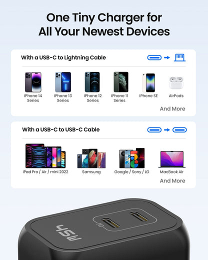 INIU I622 45W Charger: Tiny charger compatible with iPhone, Samsung, and MacBook Air, charging multiple devices