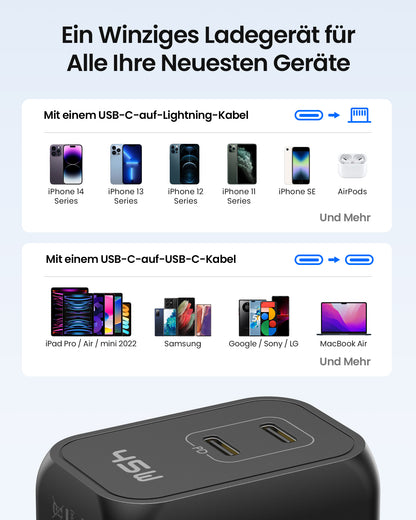 INIU I622 Dual Port USB-C GaN Schnellladegerät 45W
