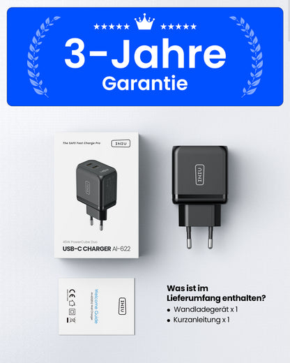 INIU I622 Dual Port USB-C GaN Schnellladegerät 45W