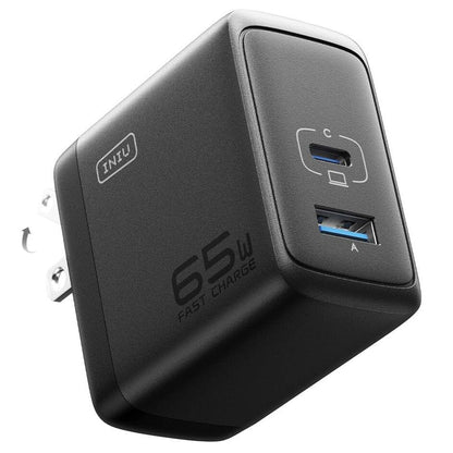 INIU 65W USB-A+USB-C Wall Charger - Black, compact design with 65W Fast Charge, for MacBook, iPhone, Steam Deck and more.