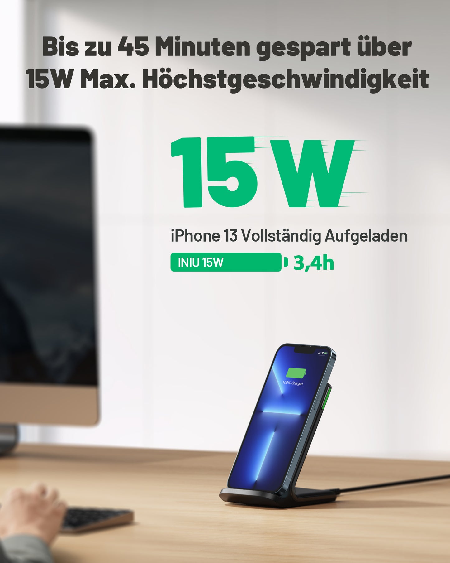 INIU I211 15W Qi-Certified Wireless Charger with Sleep-Friendly Adaptive Light