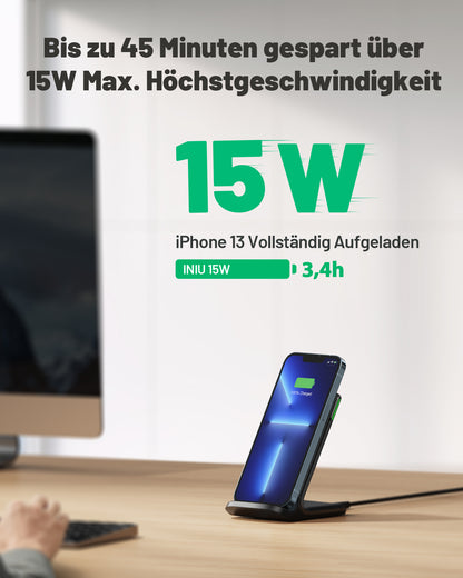 INIU I211 15W Qi-Certified Wireless Charger with Sleep-Friendly Adaptive Light