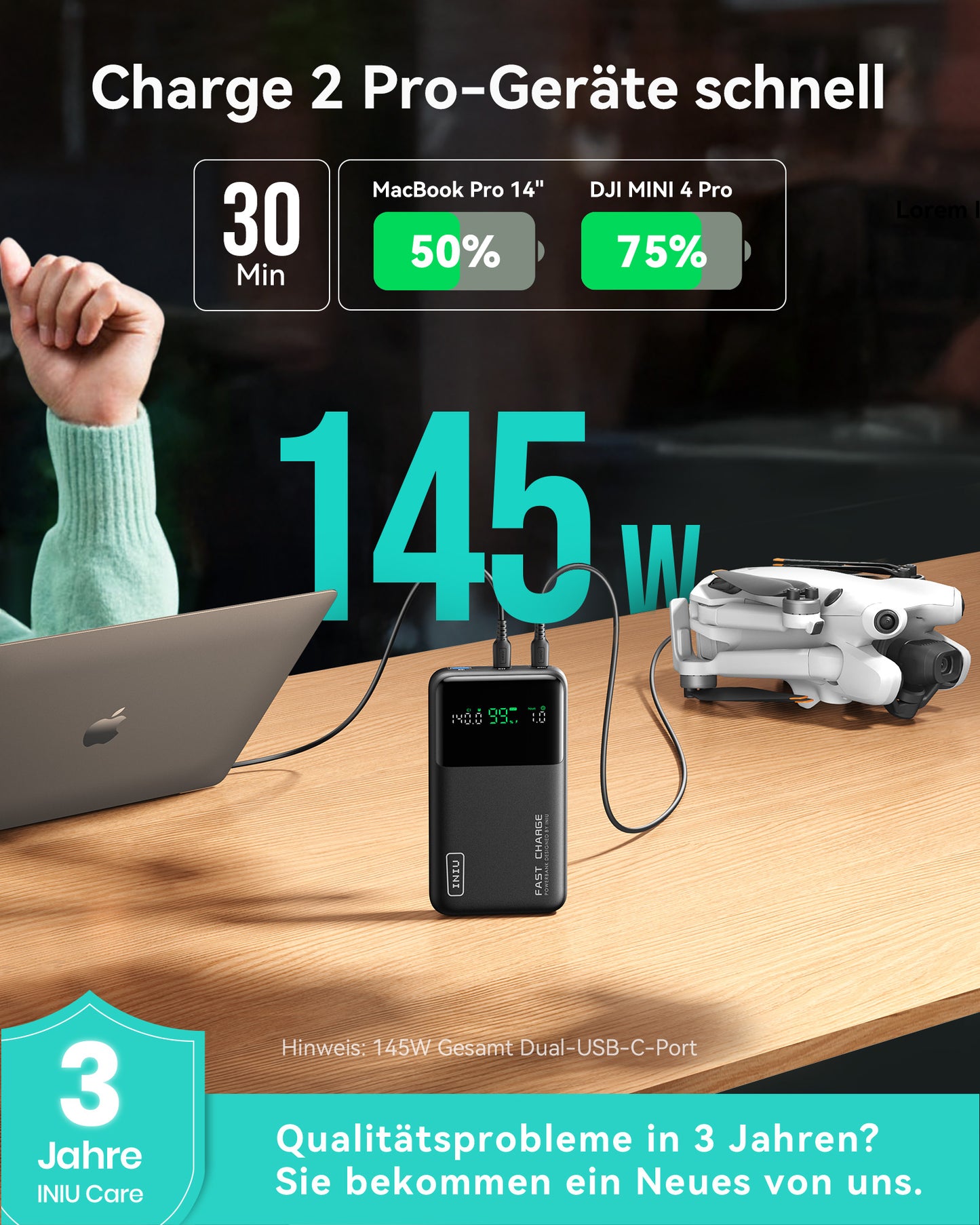 INIU Cougar P64-E1 Power Bank Schnellste 140W 25000mAh