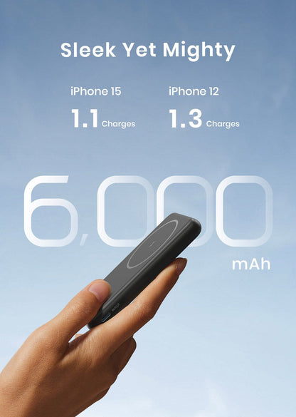 INIU B7 6,000mAh Magnetic Wireless Power Bank, Sleek design, iPhone 15/12 charging capacity, portable charging