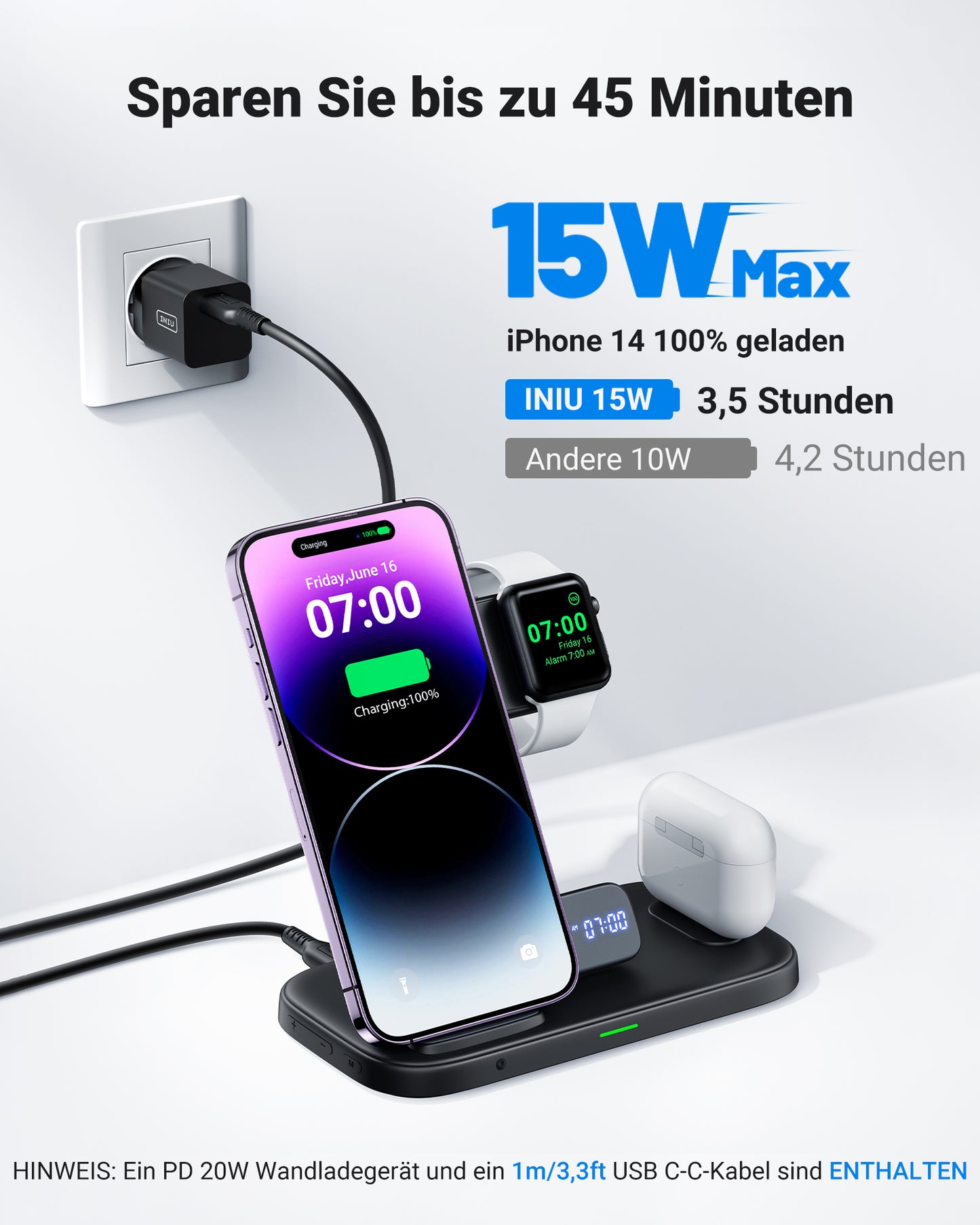 INIU I220 Qi-Certified 3 In 1 Fast Wireless Charger