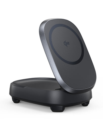 INIU WM211 Wireless Charger, foldable Qi2 wireless charging stand, black and silver color, compact and portable design
