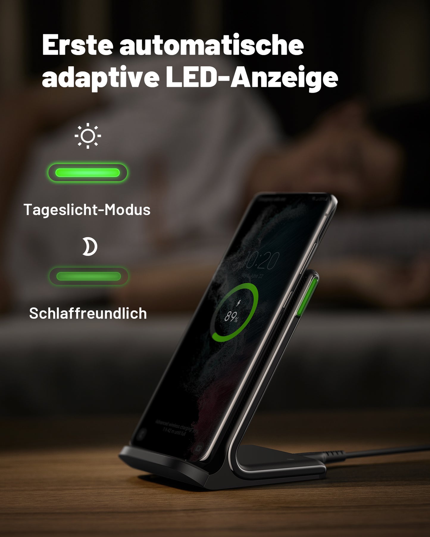 INIU I211 15W Qi-Certified Wireless Charger with Sleep-Friendly Adaptive Light