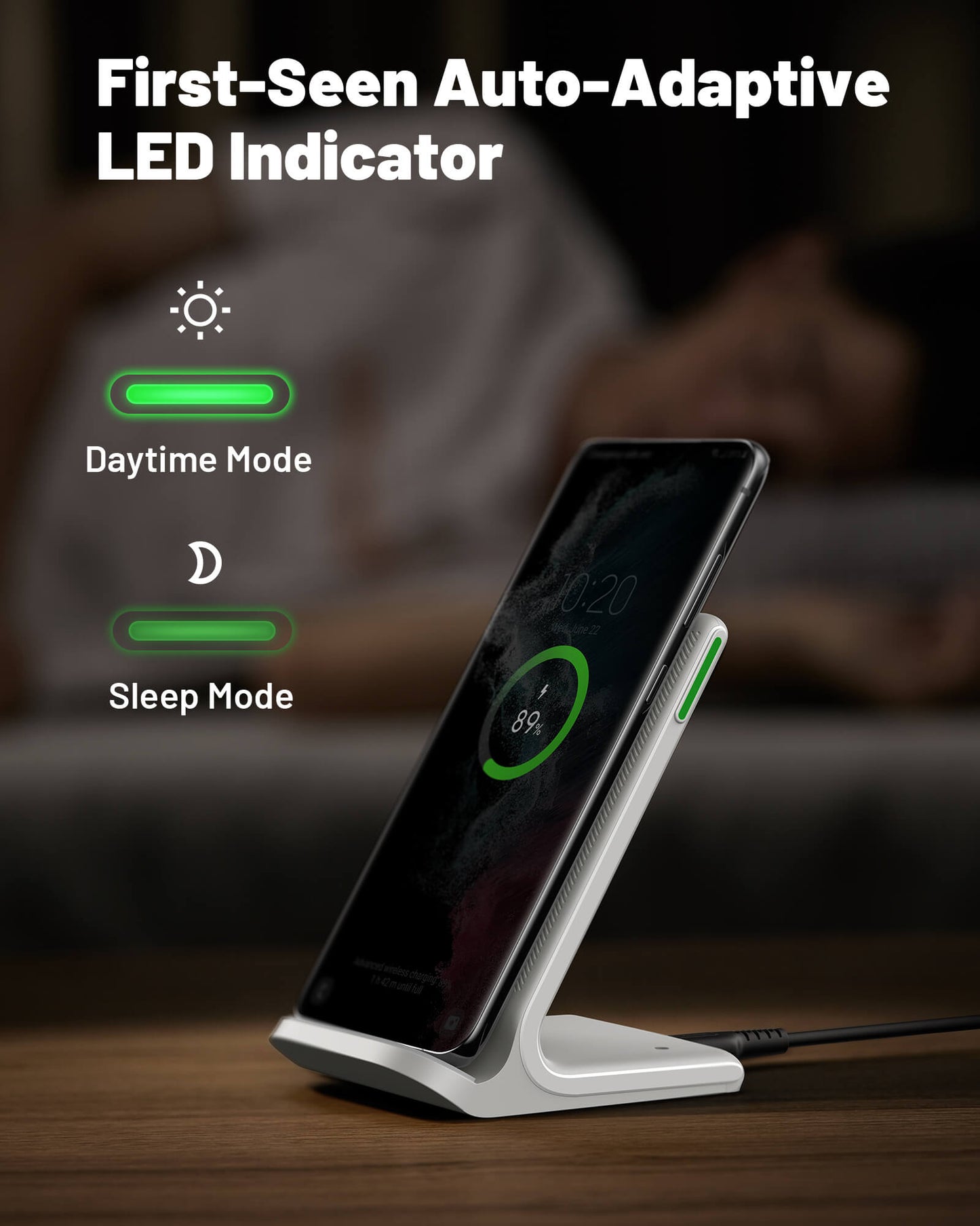 INIU I211 Wireless Charger with LED Indicator: Fast wireless charging with Daytime and Sleep modes.