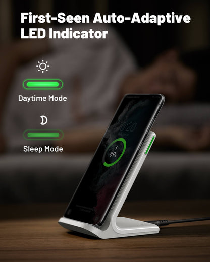 INIU I211 Wireless Charger with LED Indicator: Fast wireless charging with Daytime and Sleep modes.