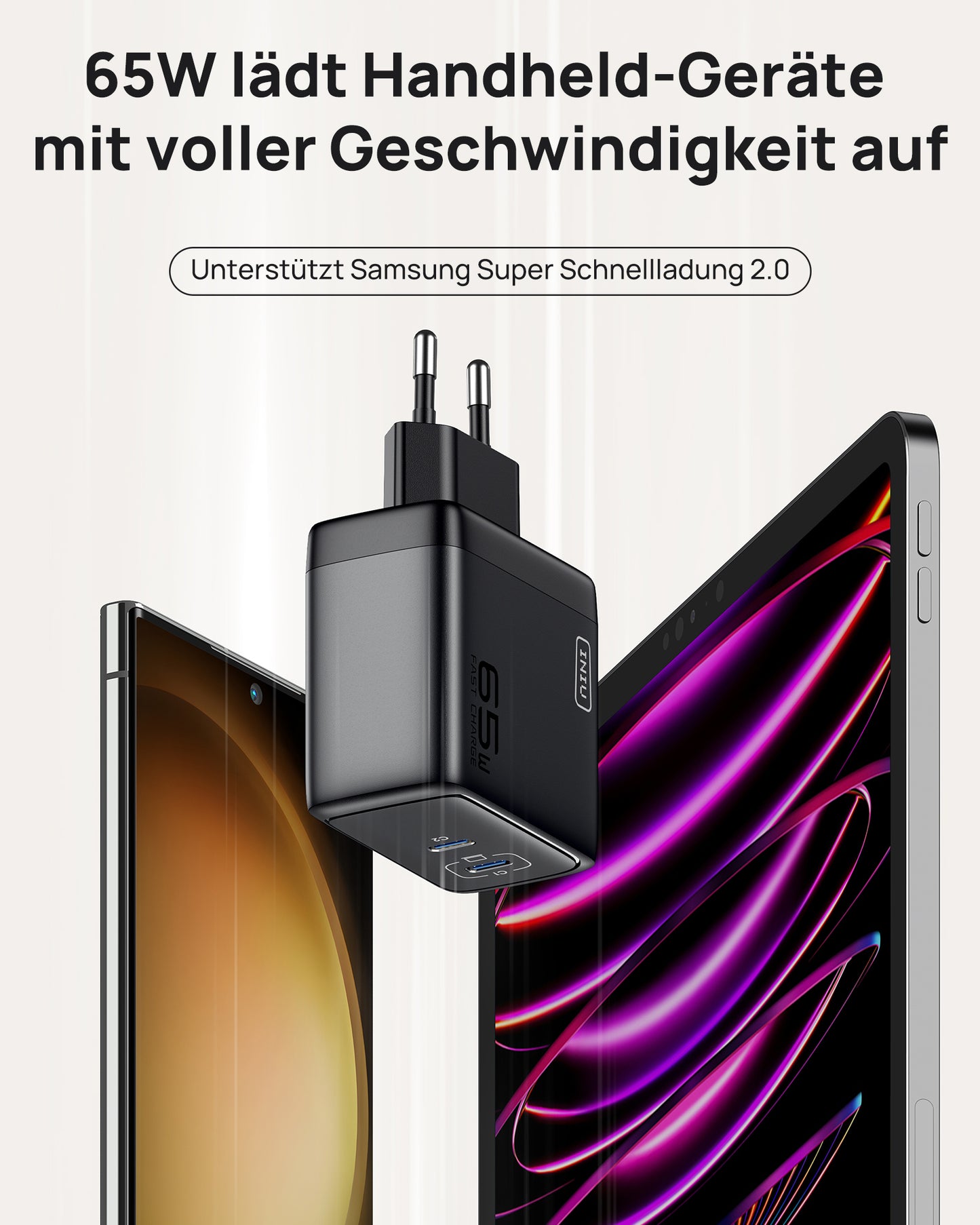 INIU I624 65W Dual Ports Wand ladegerät, GaN Material