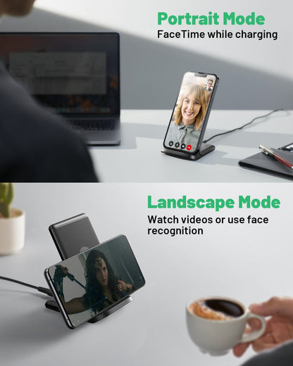 INIU I211-2P Wireless Charger: Portrait & Landscape Mode, FaceTime and watch videos.