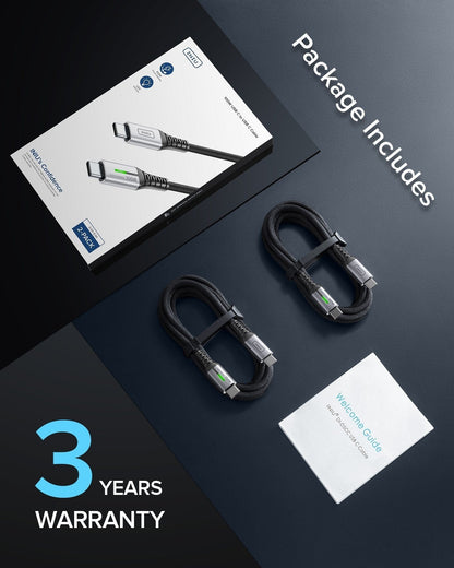 INIU D5CC USB C to C Cable 2-Pack with 3-Year Warranty, 100W Fast Charge, black braided.