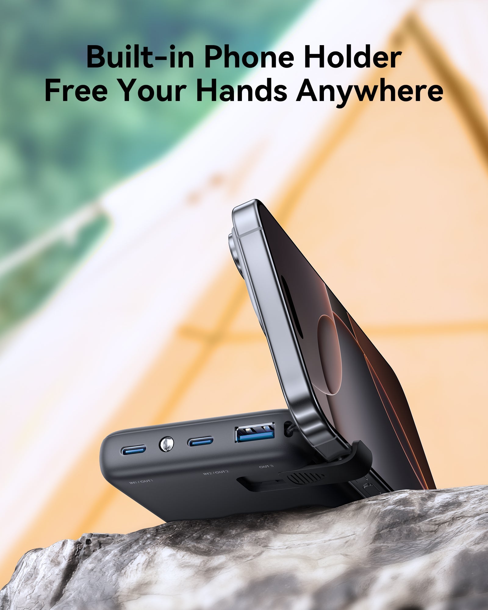 INIU P55-E2 Power Bank with Built-in Phone Holder: Free your hands for easy use, supports fast charging.