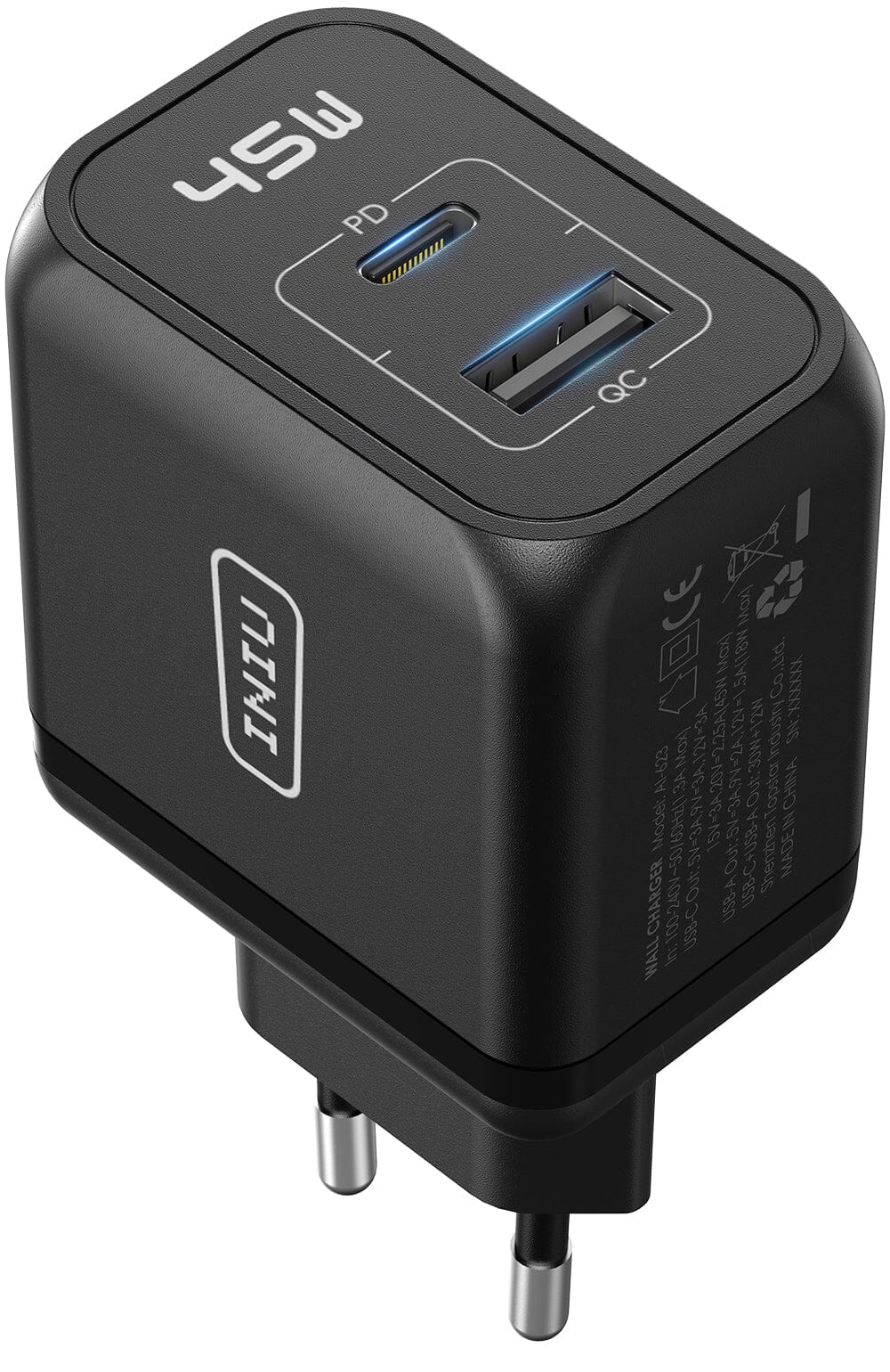 INIU I623 45W Dual-Port Fast Charger - Black, USB-C & USB-A, for iPhone and Samsung devices