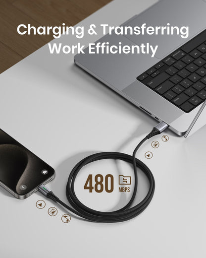 INIU D5C USB-C Cable fast charging, 480Mbps data transfer, connect iPhone and Macbook, work efficiently