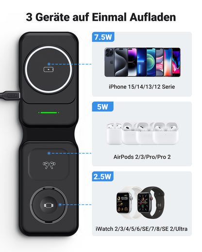 INIU SnapGo WI222 3 in 1 Wireless Charging Pad & Stand, 15W Magnetic Multifunction