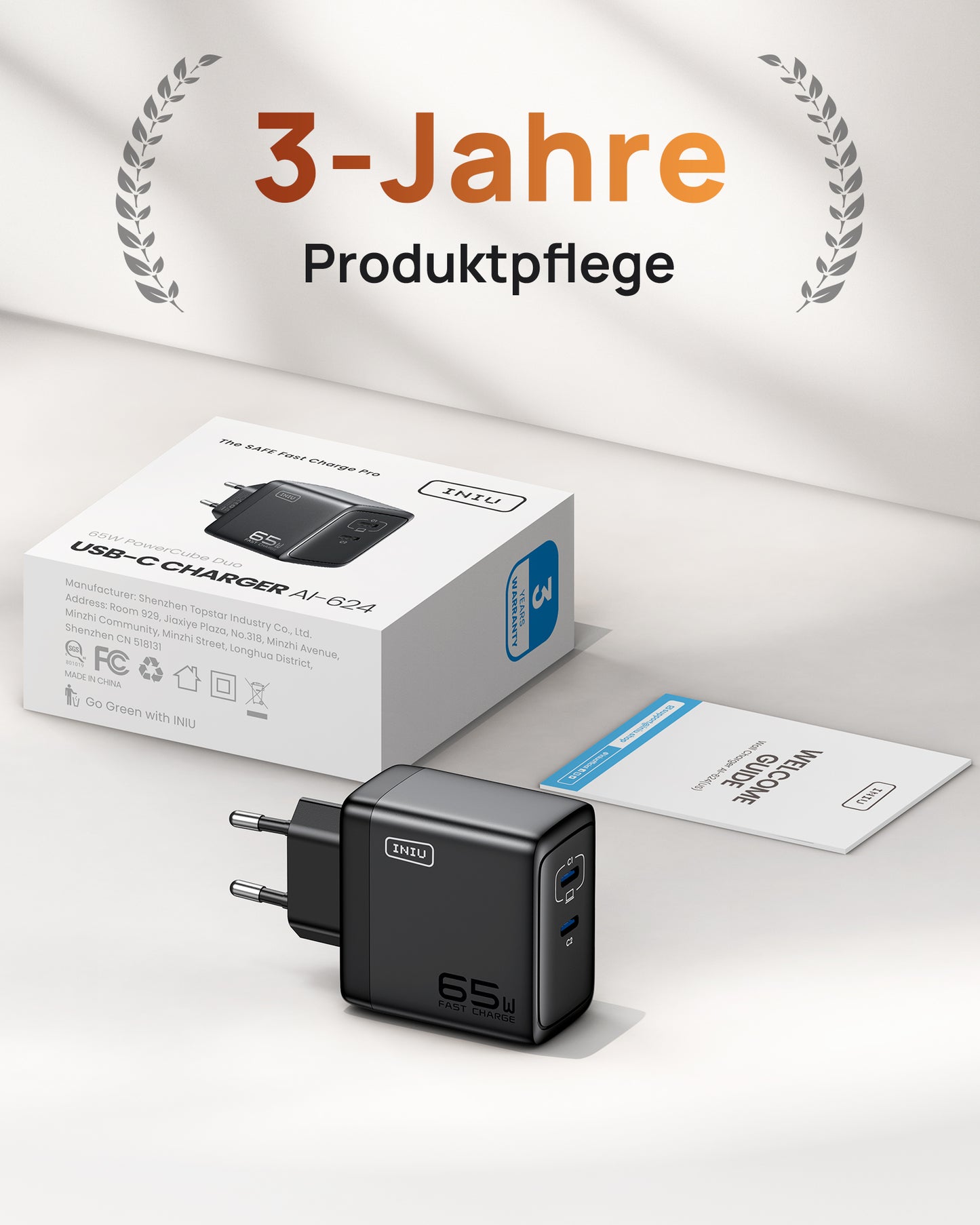 INIU I624 65W Dual Ports Wand ladegerät, GaN Material