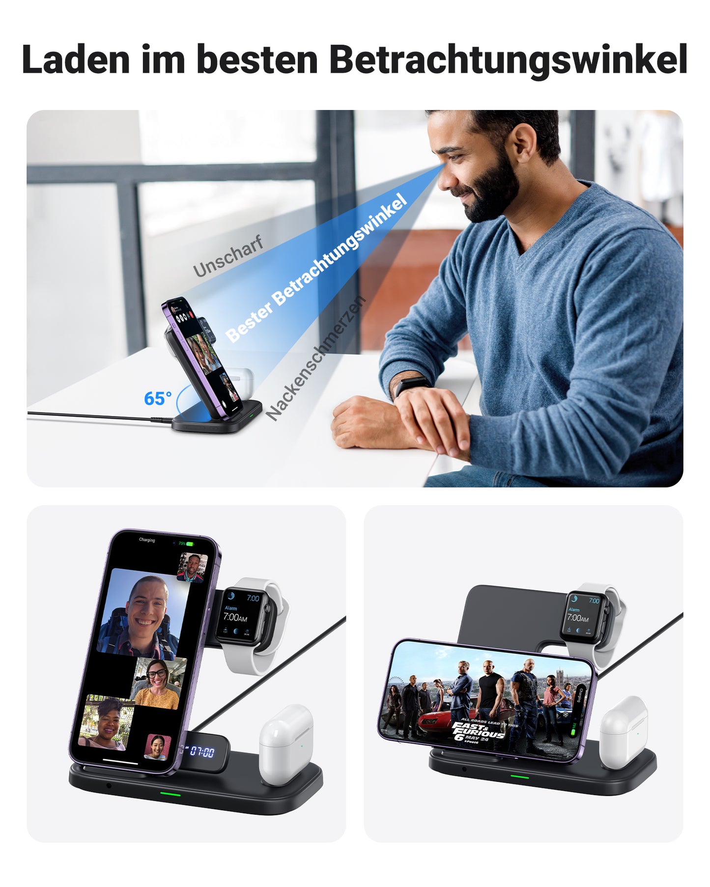 INIU I220 Qi-Certified 3 In 1 Fast Wireless Charger