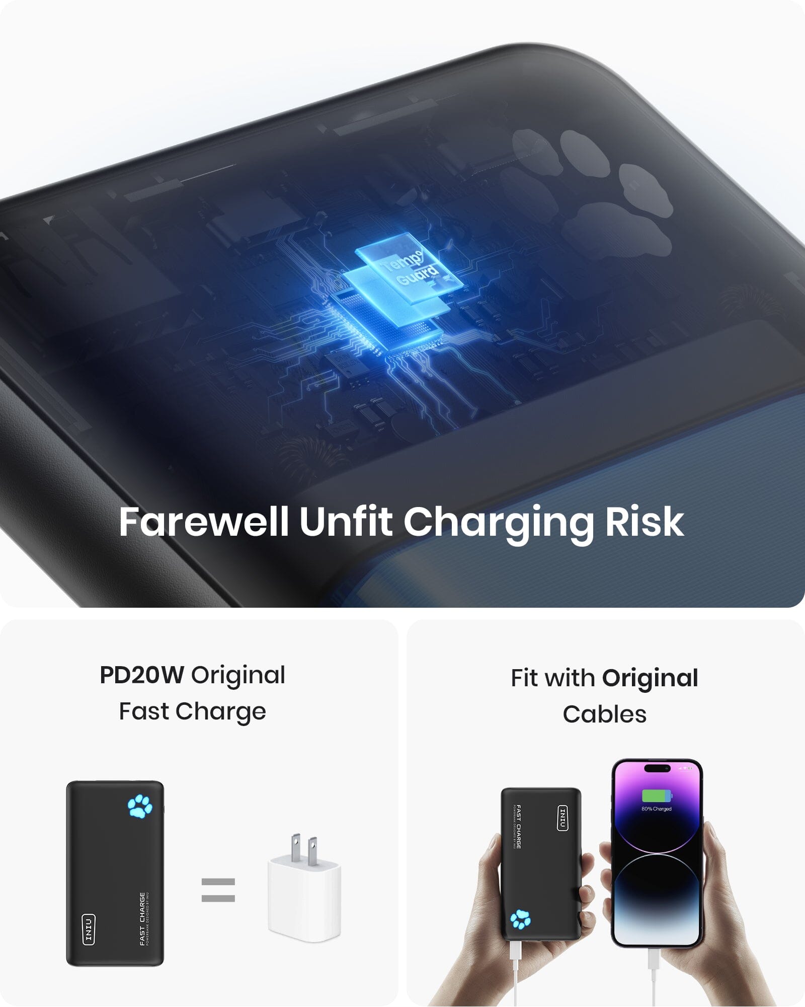 INIU B3 Portable Charger with TempGuard technology for safe and fast charging.