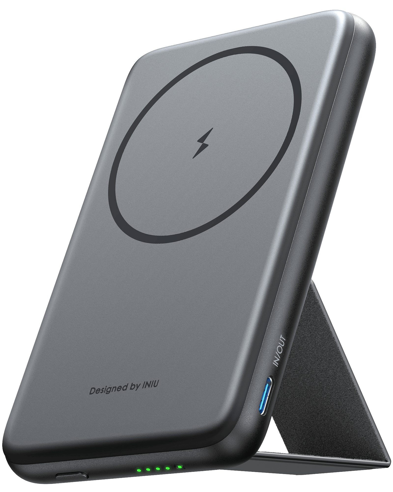 INIU B7 Handy Magsafe Power Bank - Gray, MagSafe, Built-in Stand. Designed by INIU for iPhone.