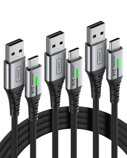 INIU D5C USB-C Charging Cable 3-Pack, Fast Charging 3.1A, Black, Silver