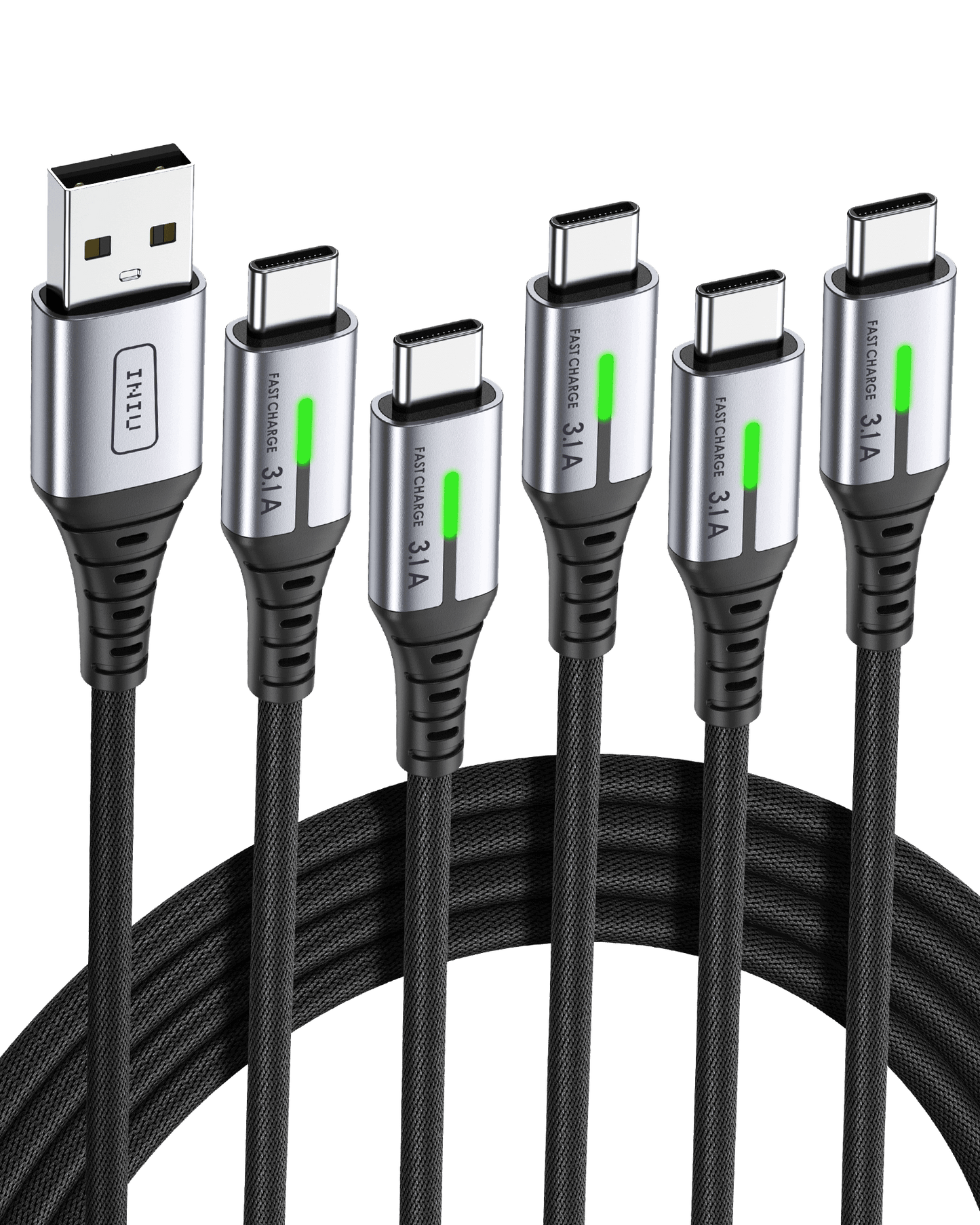 INIU D5C Nylon USB C Kabel 5er-Pack (1,6 Fuß + 3,3 Fuß * 2 + 6,6 Fuß * 2 (0,5 m + 1 m * 2 + 2 m * 2))