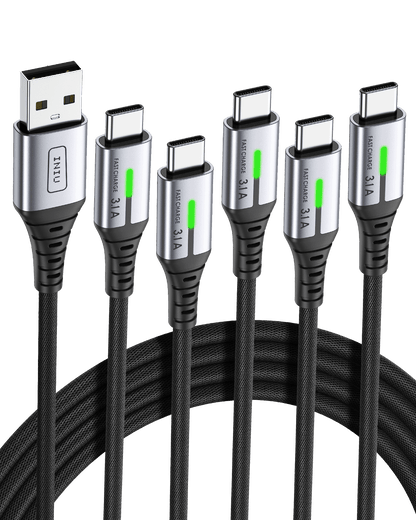 INIU D5C Nylon USB C Kabel 5er-Pack (1,6 Fuß + 3,3 Fuß * 2 + 6,6 Fuß * 2 (0,5 m + 1 m * 2 + 2 m * 2))